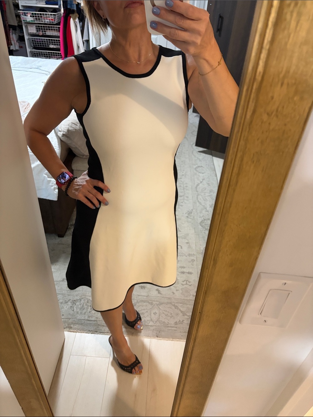 Pink Tartan Black & White Paneled Midi Dress S